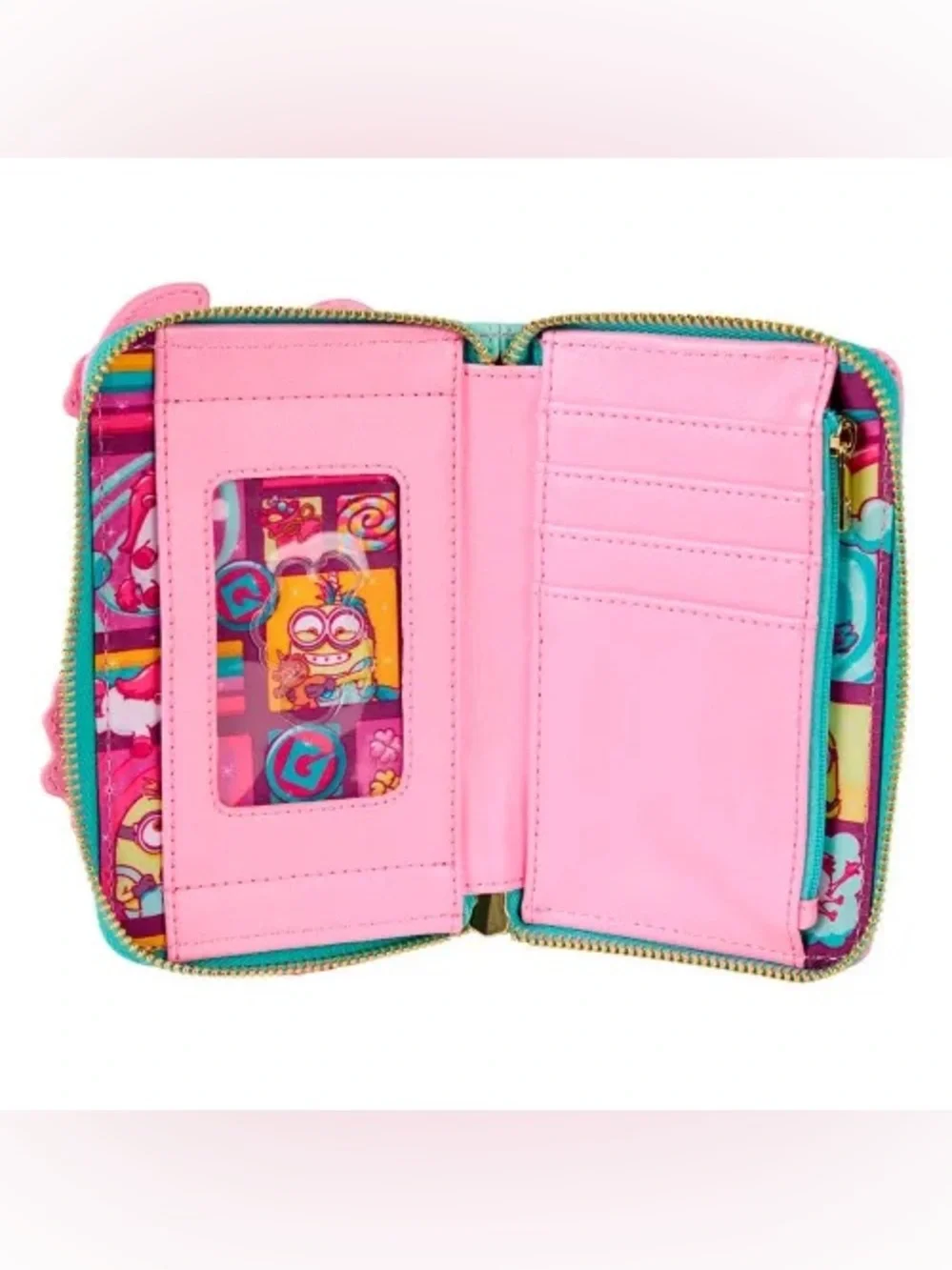 LOUNGEFLY Minions Fluffy Unicorn Rainbow Glitter Zip Around Wallet NWT